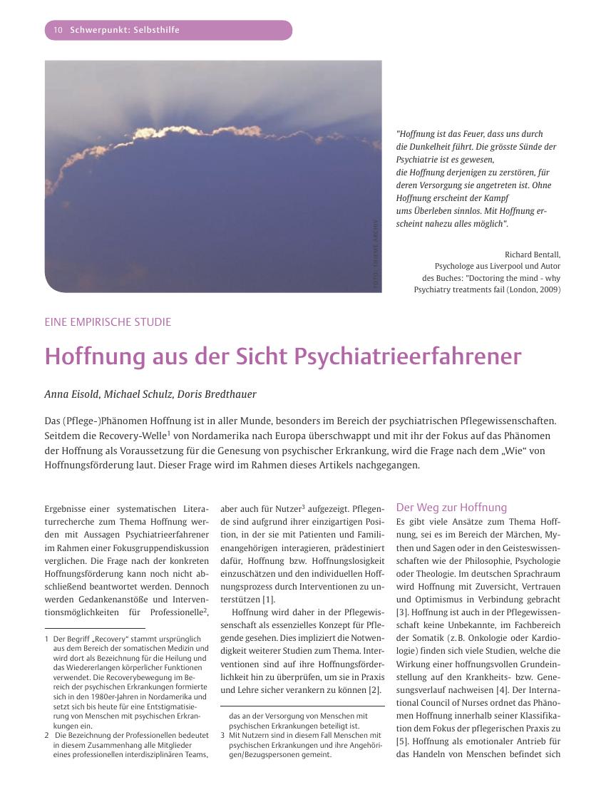 Vorschauseite 1: Hoffnung aus der Sicht Psychiatrieerfahrener