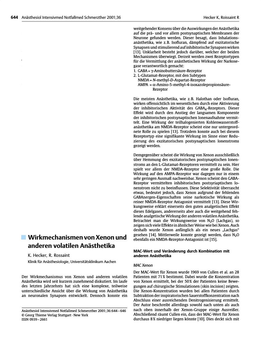 Vorschauseite 1: Wirkmechanismen von Xenon und anderen volatilen Anästhetika