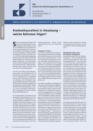 Vorschauseite 1: Krankenhausreform in Umsetzung – welche Reformen folgen?