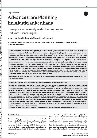 Vorschauseite 1: Advance Care Planning im Akutkrankenhaus Eine qualitative Analyse der Bedingungen und Voraussetzungen