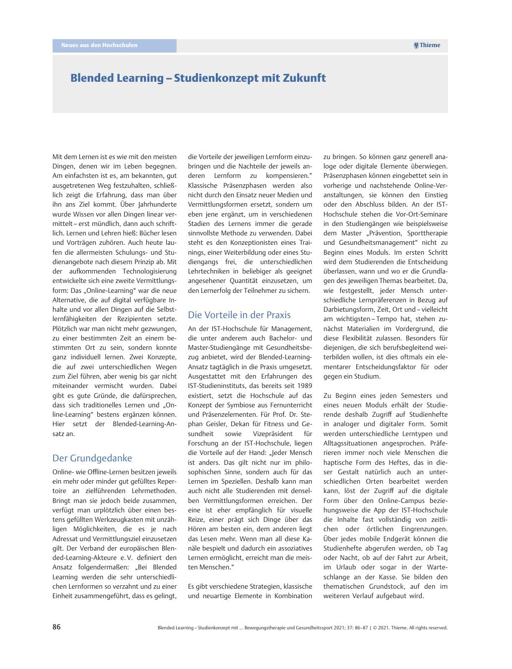Vorschauseite 1: Blended Learning – Studienkonzept mit Zukunft