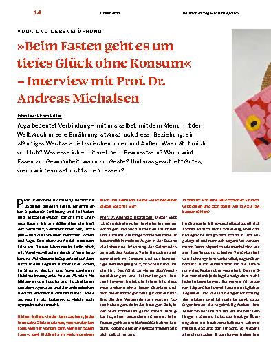 Vorschauseite 1: »Beim Fasten geht es um tiefes Glück ohne Konsum« – Interview mit Prof. Dr. Andreas Michalse