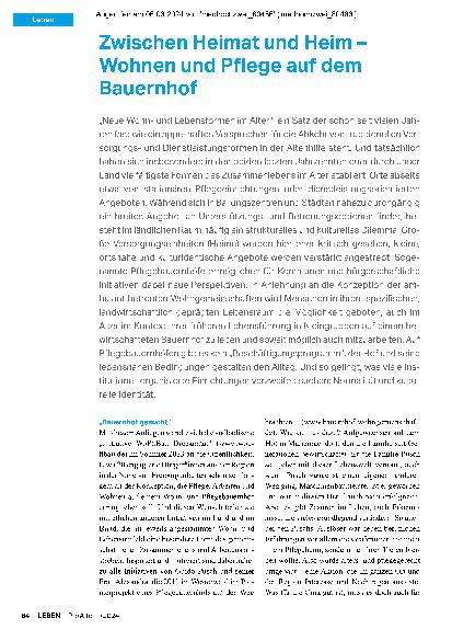 Vorschauseite 1: Zwischen Heimat und Heim – Wohnen und Pflege auf dem Bauernhof