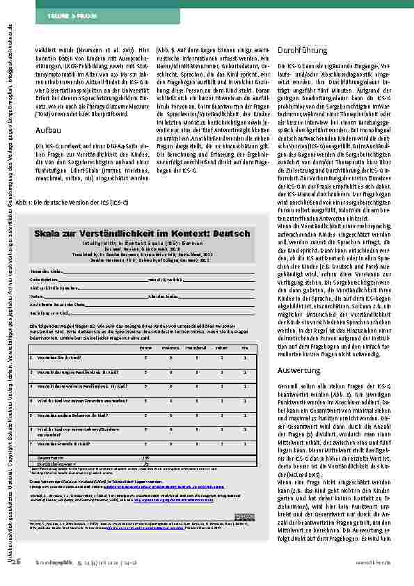 Vorschauseite 3: Skala zur Verständlichkeit im Kontext (ICS-G) Erstes deutsches ICF-CY-basiertes Assessment zur Verständlichkeit von Kindern mit Aussprachestörungen