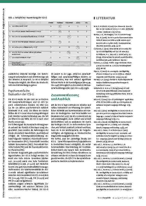 Vorschauseite 4: Skala zur Verständlichkeit im Kontext (ICS-G) Erstes deutsches ICF-CY-basiertes Assessment zur Verständlichkeit von Kindern mit Aussprachestörungen