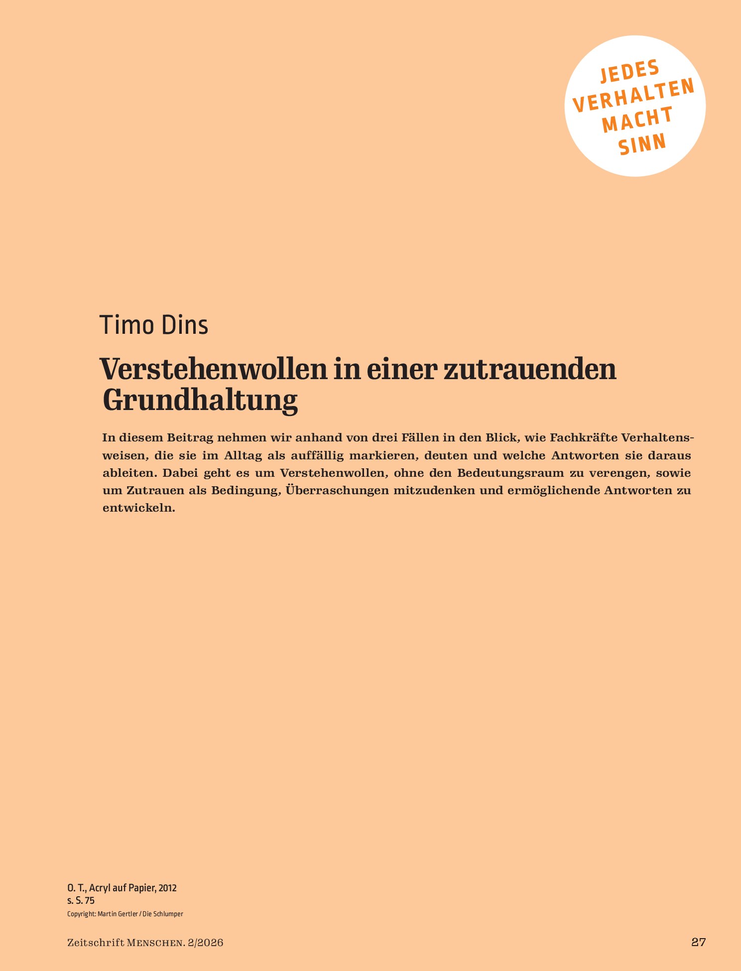Vorschauseite 1: Verstehenwollen in einer zutrauenden Grundhaltung