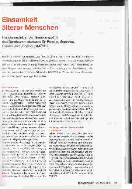 Vorschauseite 2: Einsamkeit älterer Menschen. Handlungsfelder der Seniorenpolitik des Bundesministeriums für Familie, Senioren, Frauen und Jugend (BMFSFJ)