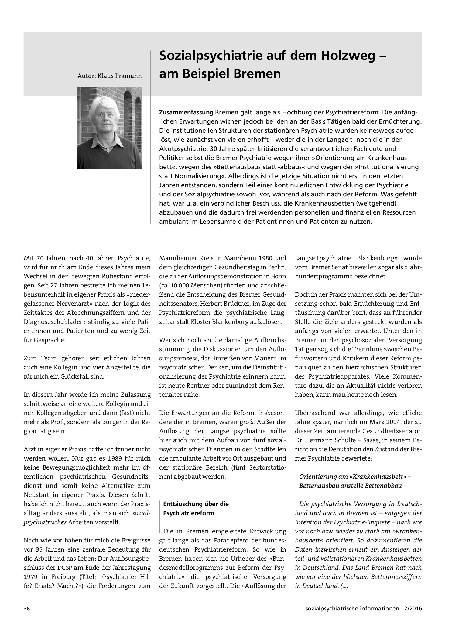 Vorschauseite 1: Sozialpsychiatrie auf dem Holzweg – am Beispiel Bremen