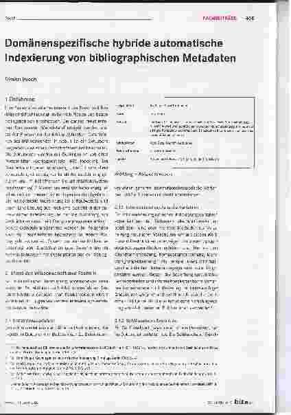 Vorschauseite 1: Domänenspezifische hybride automatische Indexierung von bibliographischen Metadaten