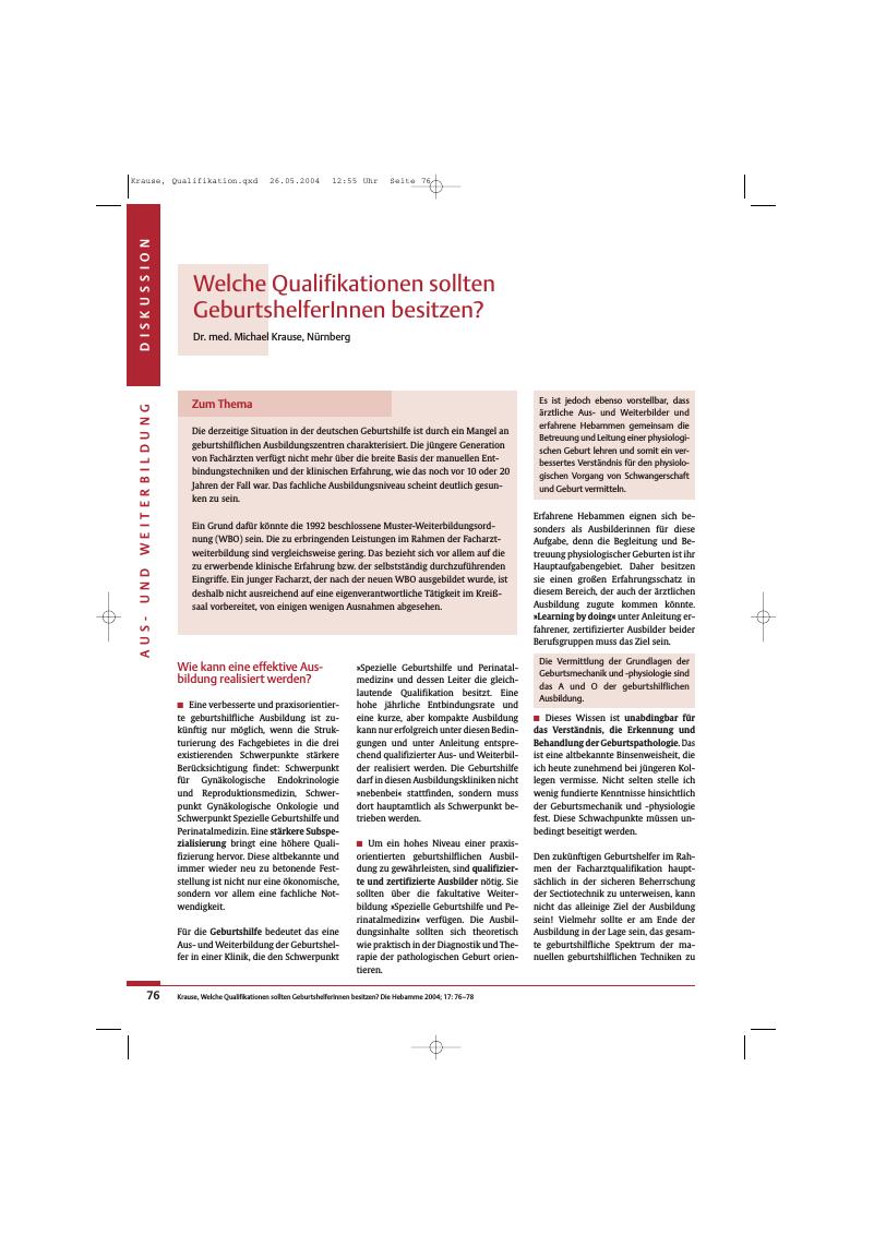 Vorschauseite 1: Welche Qualifikationen sollten GeburtshelferInnen besitzen?