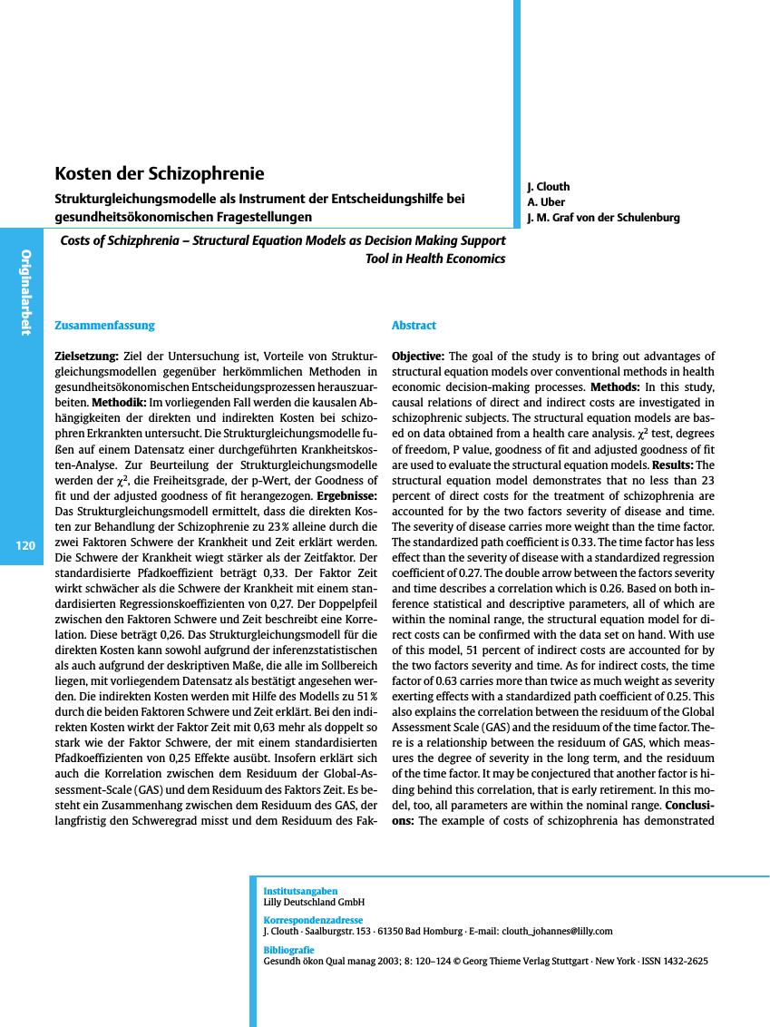 Vorschauseite 1: Kosten der Schizophrenie