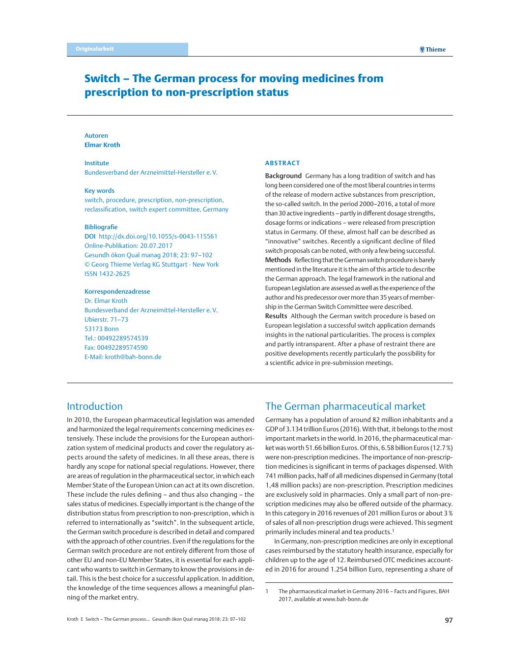 Vorschauseite 1: Switch – The German process for moving medicines from prescription to non-prescription status