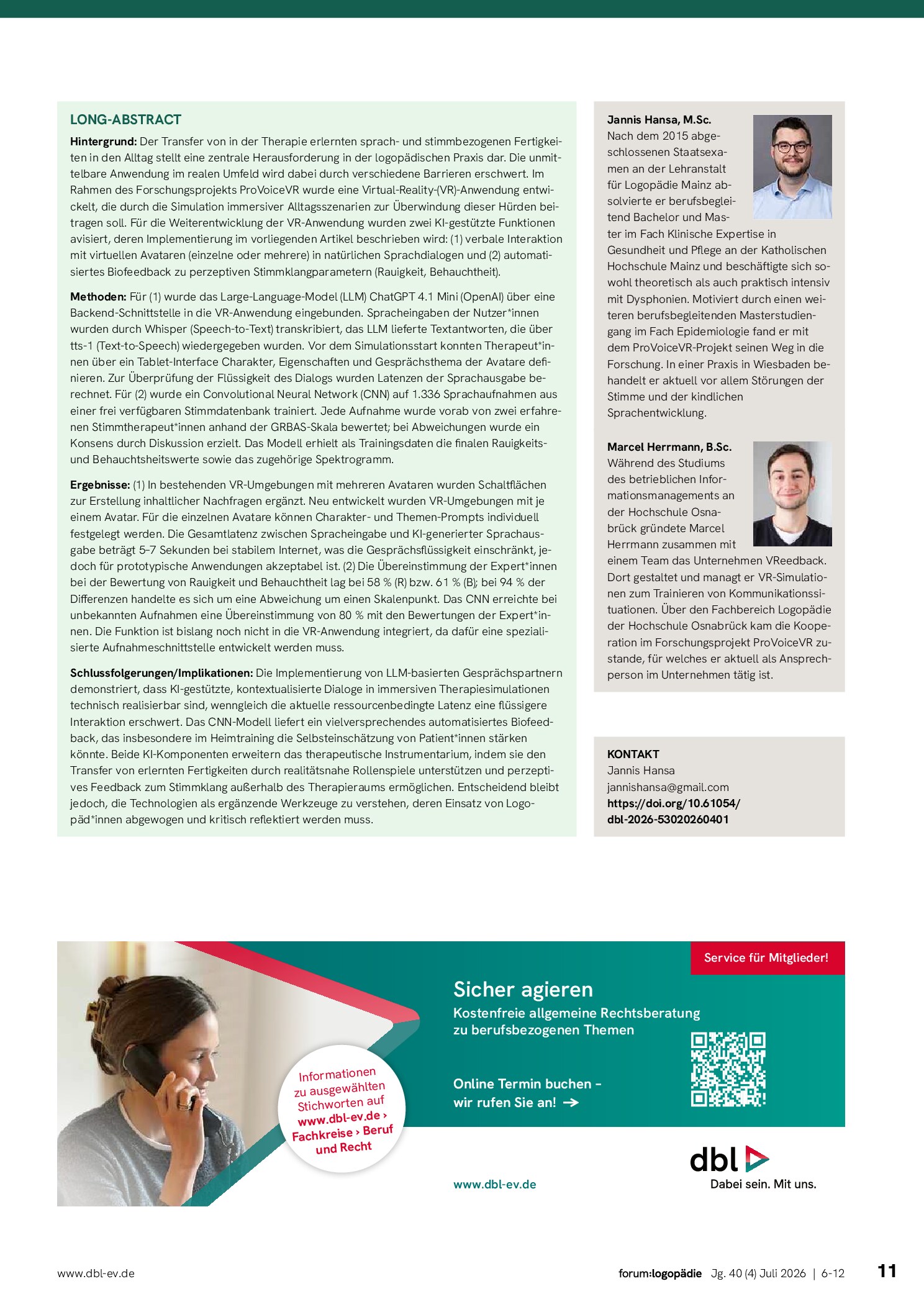 Vorschauseite 6: Lebendige Transferübungen und automatisierte Stimmklangbeurteilung – KI im Forschungsprojekt ProVoiceVR