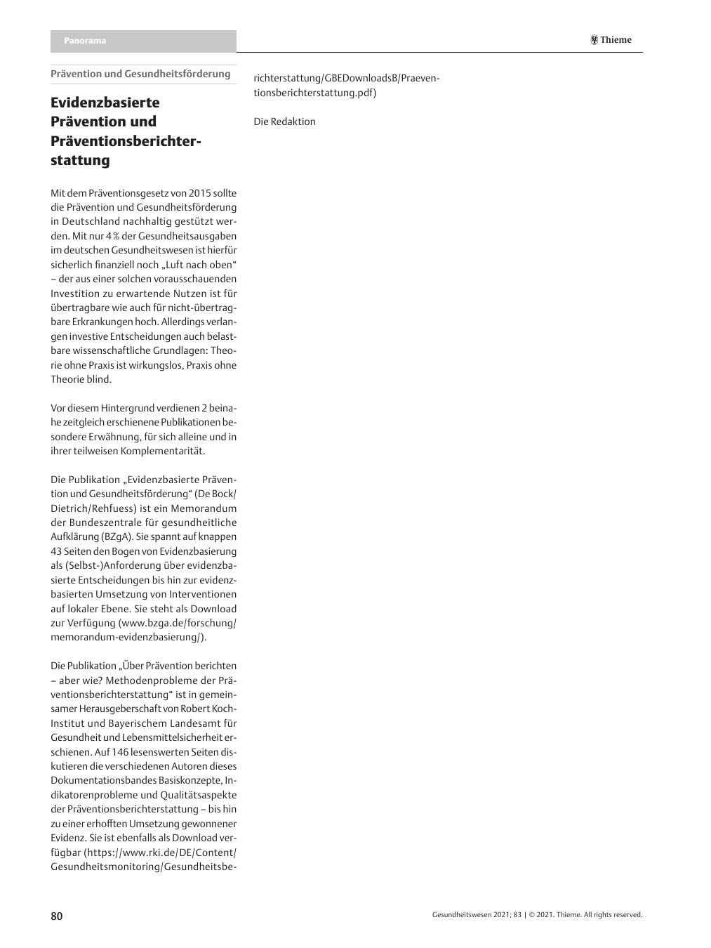 Vorschauseite 1: Evidenzbasierte Prävention und Präventionsberichterstattung