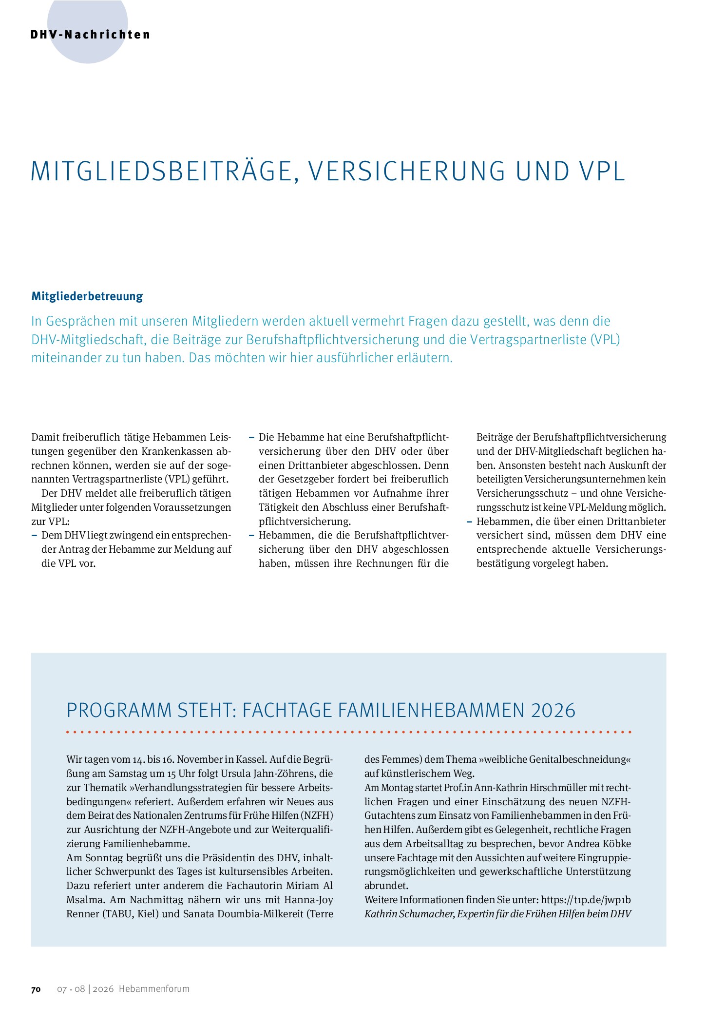 Vorschauseite 1: Mitgliedsbeiträge, Versicherung und VPL