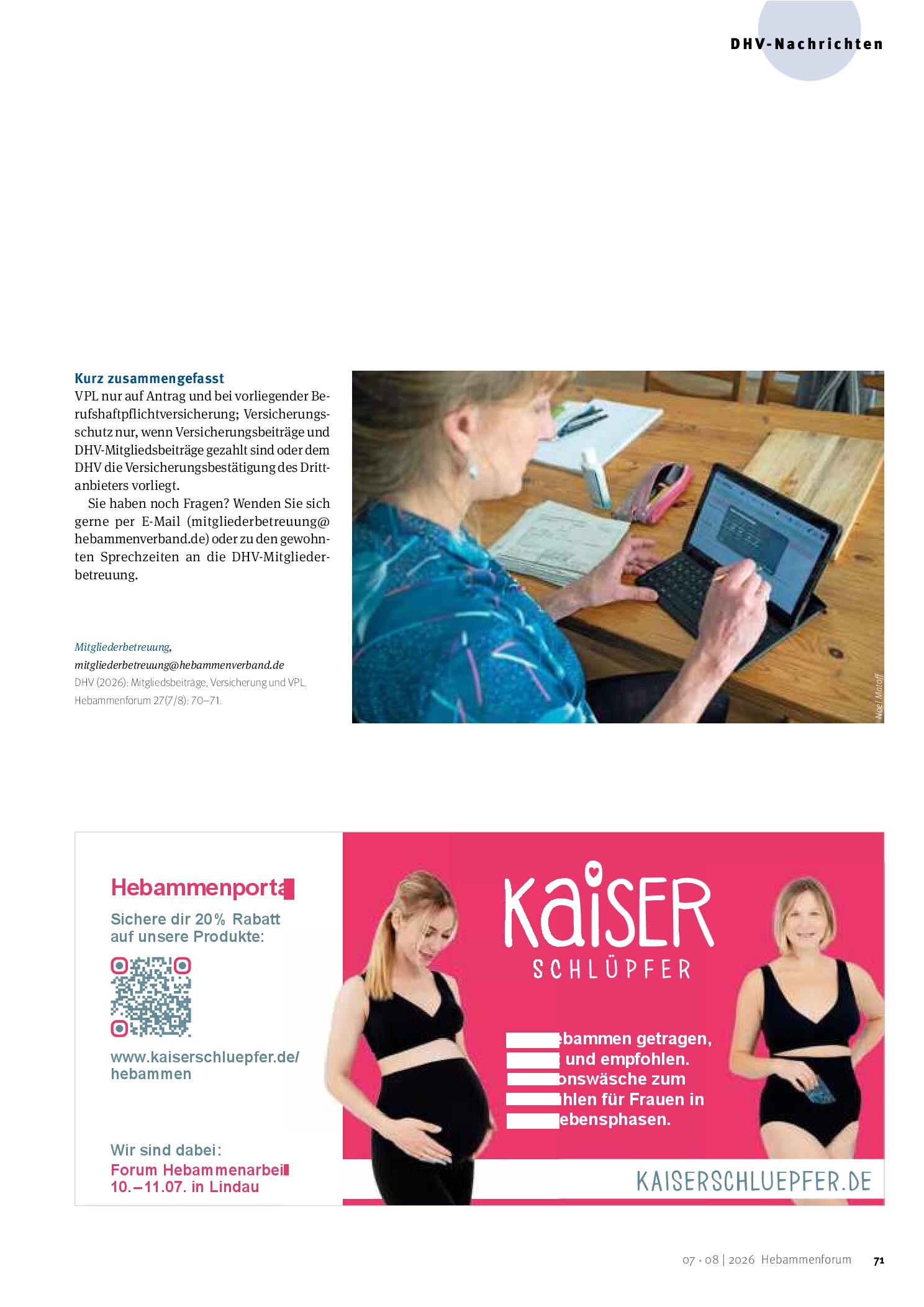 Vorschauseite 2: Mitgliedsbeiträge, Versicherung und VPL