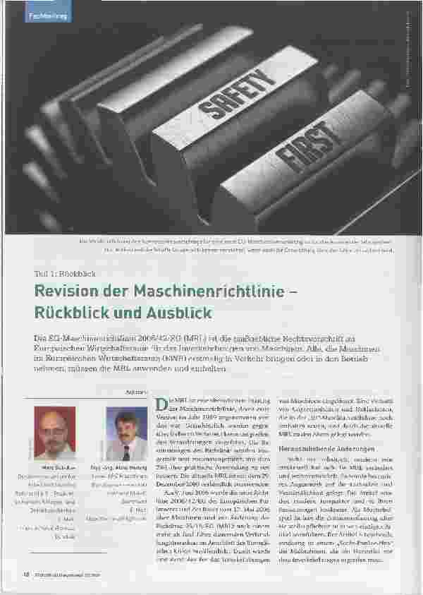Vorschauseite 1: Revision der Maschinenrichtlinie - Rückblick und Ausblick