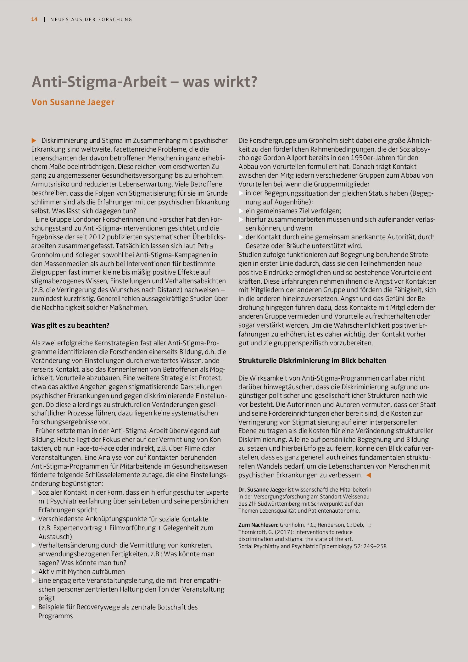 Vorschauseite 1: Anti-Stigma-Arbeit – was wirkt?