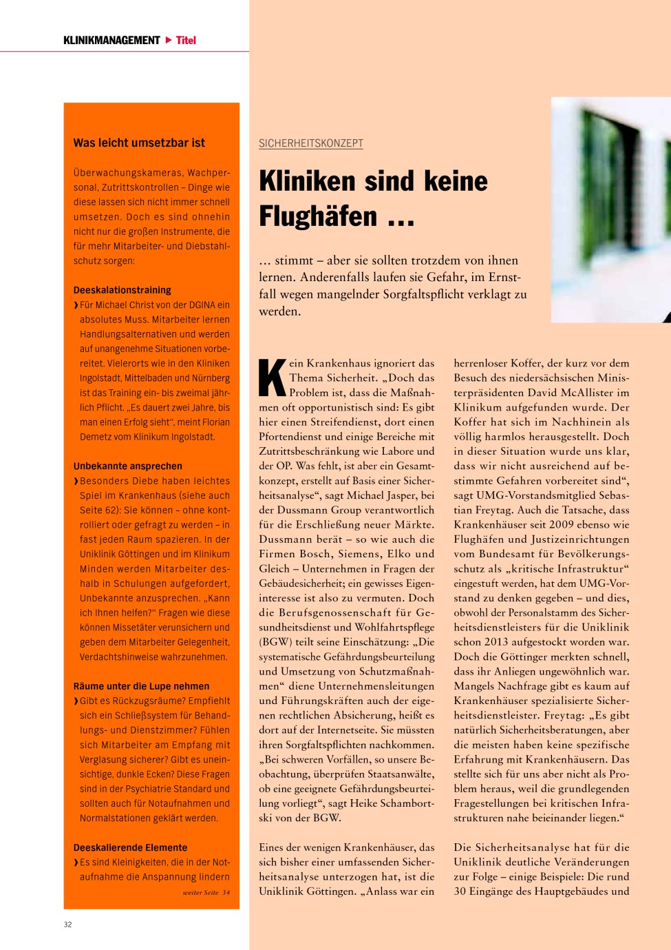 Vorschauseite 1: Sicherheitskonzept: Kliniken sind keine Flughäfen …
