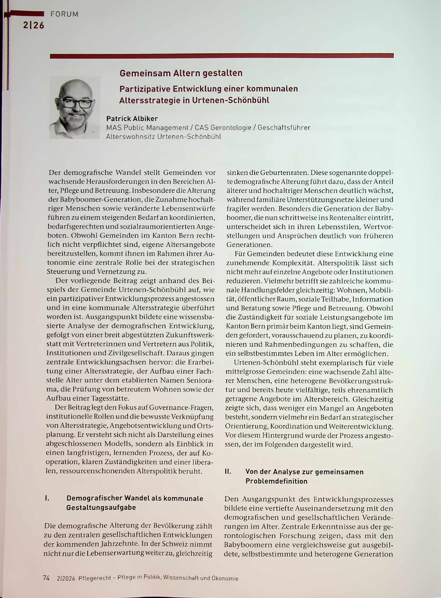 Vorschauseite 1: Gemeinsam Altern gestalten: Partizipative Entwicklung einer kommunalen Altersstrategie in Urtenen-Schönbühl