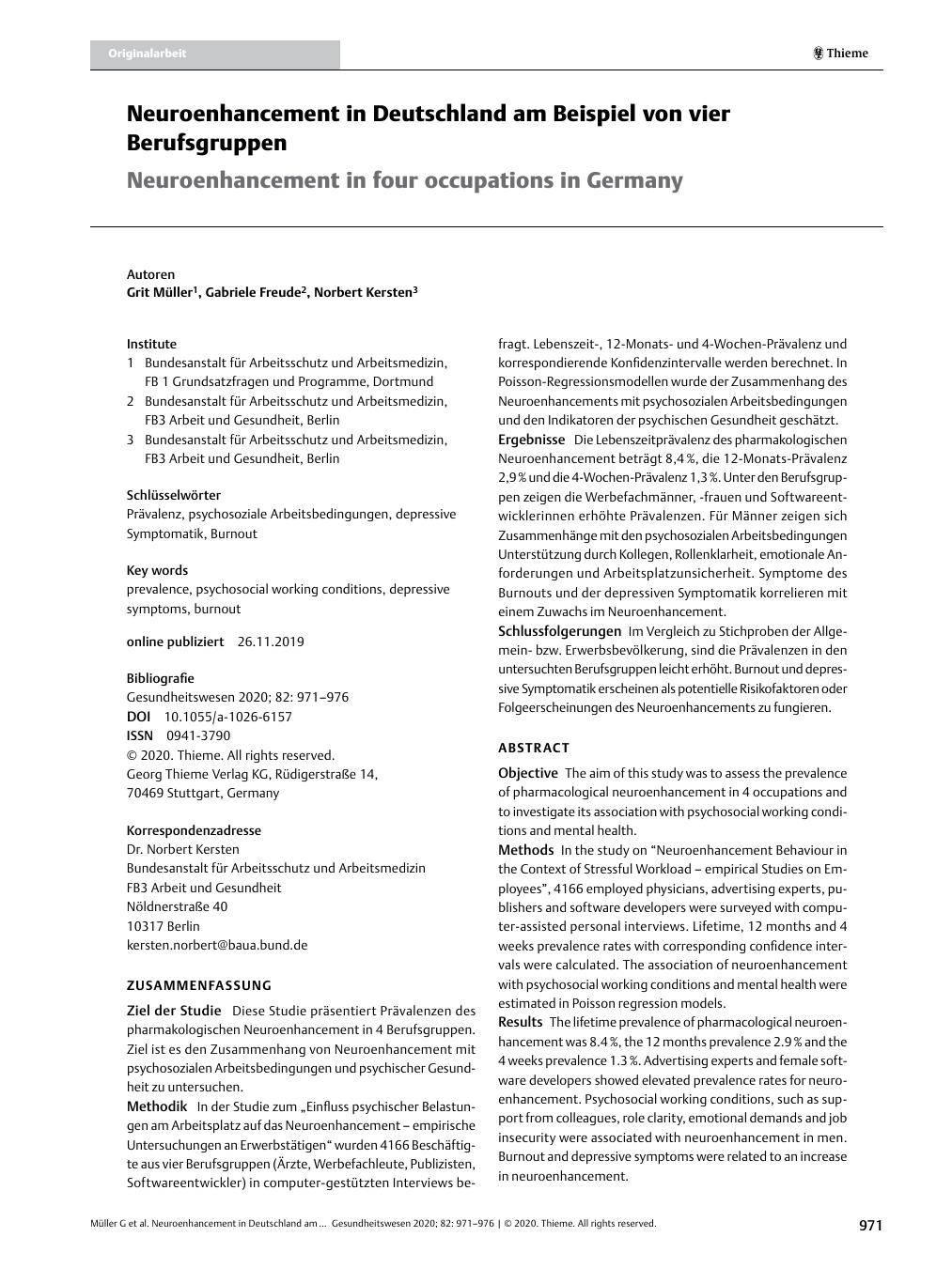 Vorschauseite 1: Neuroenhancement in Deutschland am Beispiel von vier Berufsgruppen