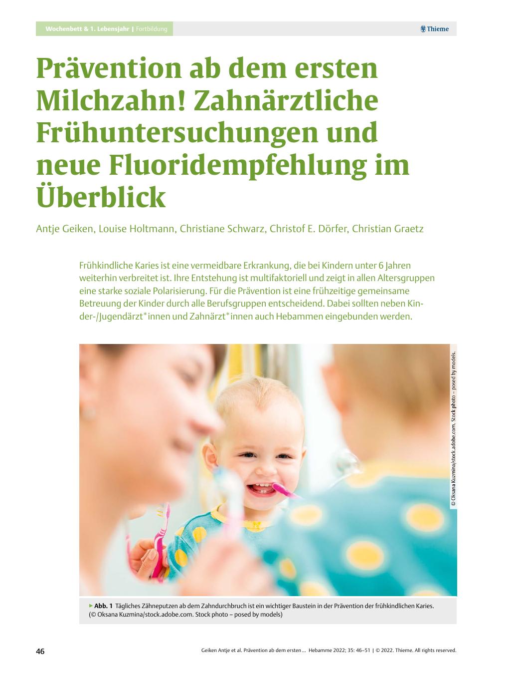 Vorschauseite 1: Prävention ab dem ersten Milchzahn! Zahnärztliche Frühuntersuchungen und neue Fluoridempfehlung im Überblick