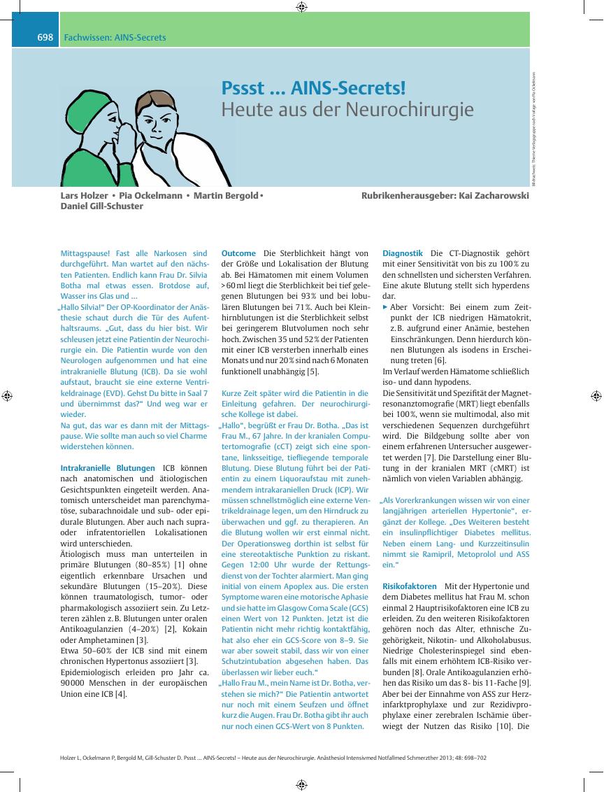 Vorschauseite 1: Pssst ... AINS-Secrets! – Heute aus der Neurochirurgie