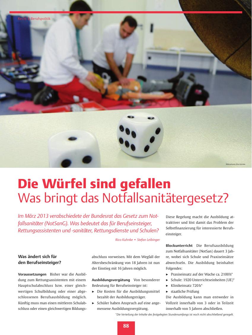 Vorschauseite 1: Die Würfel sind gefallen ? Was bringt das Notfallsanitätergesetz?
