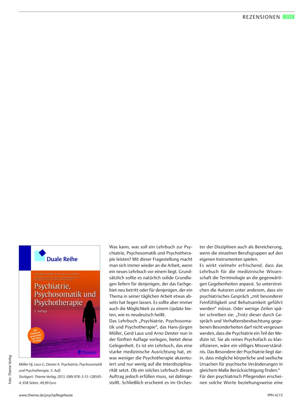 Vorschauseite 1: Für Sie gelesen: Psychiatrie, Psychosomatik und Psychotherapie