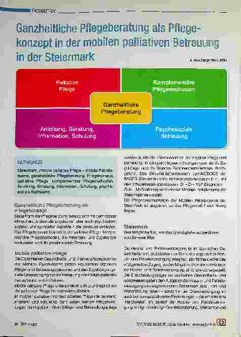 Vorschauseite 1: Ganzheitliche Pflegeberatung als Pflegekonzept in der mobilen palliativen Betreuung in der Steiermark