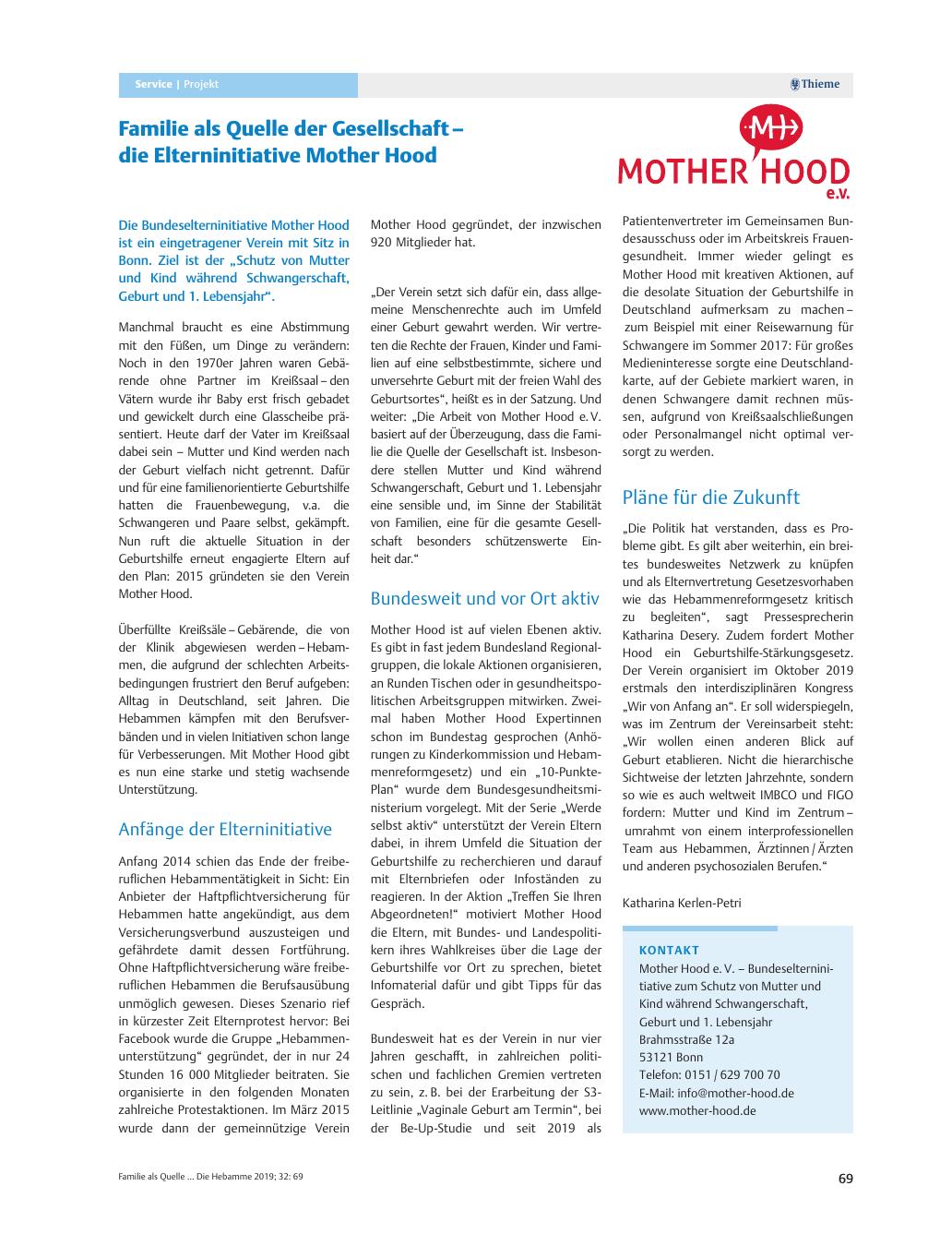 Vorschauseite 1: Familie als Quelle der Gesellschaft – die Elterninitiative Mother Hood