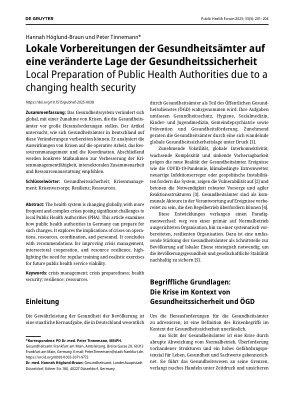 Vorschauseite 1: Lokale Vorbereitungen der Gesundheitsämter auf eine veränderte Lage der Gesundheitssicherheit