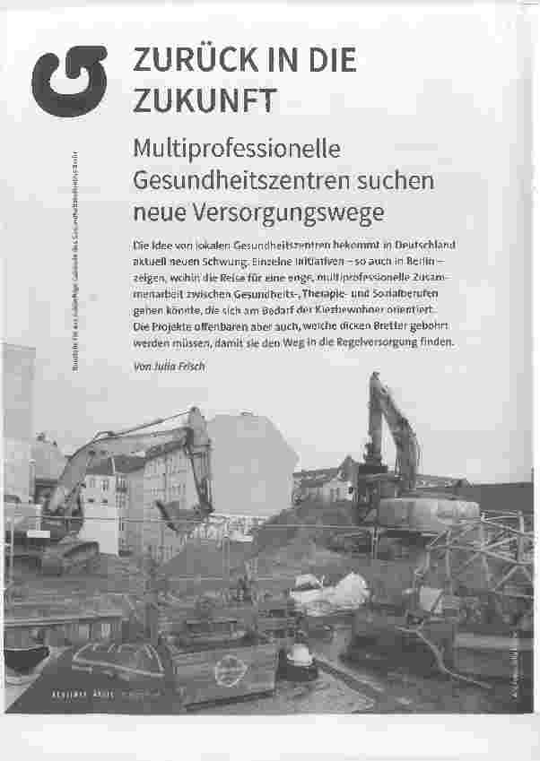 Vorschauseite 1: ZURÜCK IN DIE ZUKUNFT | Multiprofessionelle CO 1 Gesundheitszentren suchen neue Versorgungswege