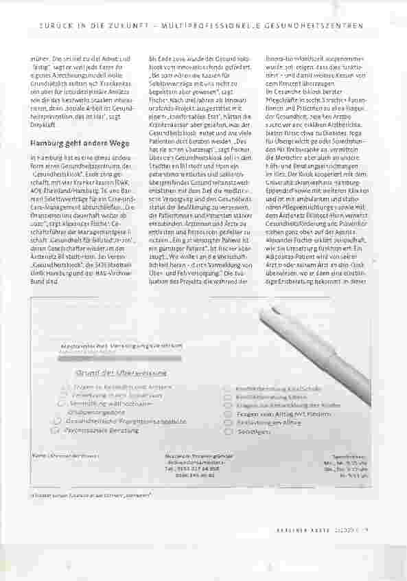 Vorschauseite 6: ZURÜCK IN DIE ZUKUNFT | Multiprofessionelle CO 1 Gesundheitszentren suchen neue Versorgungswege