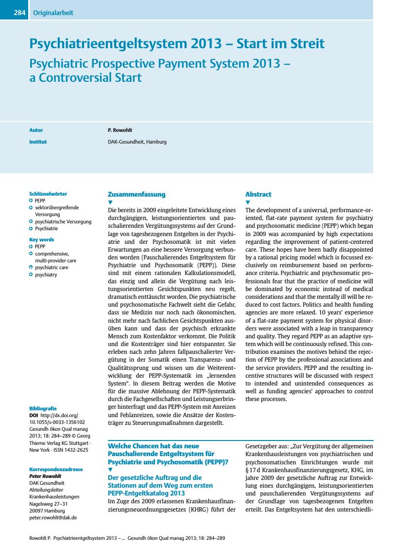 Vorschauseite 1: Psychiatrieentgeltsystem 2013 – Start im Streit