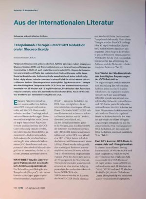 Vorschauseite 1: Tezepelumab-Therapie unterstützt Reduktion oraler Glucocorticoide