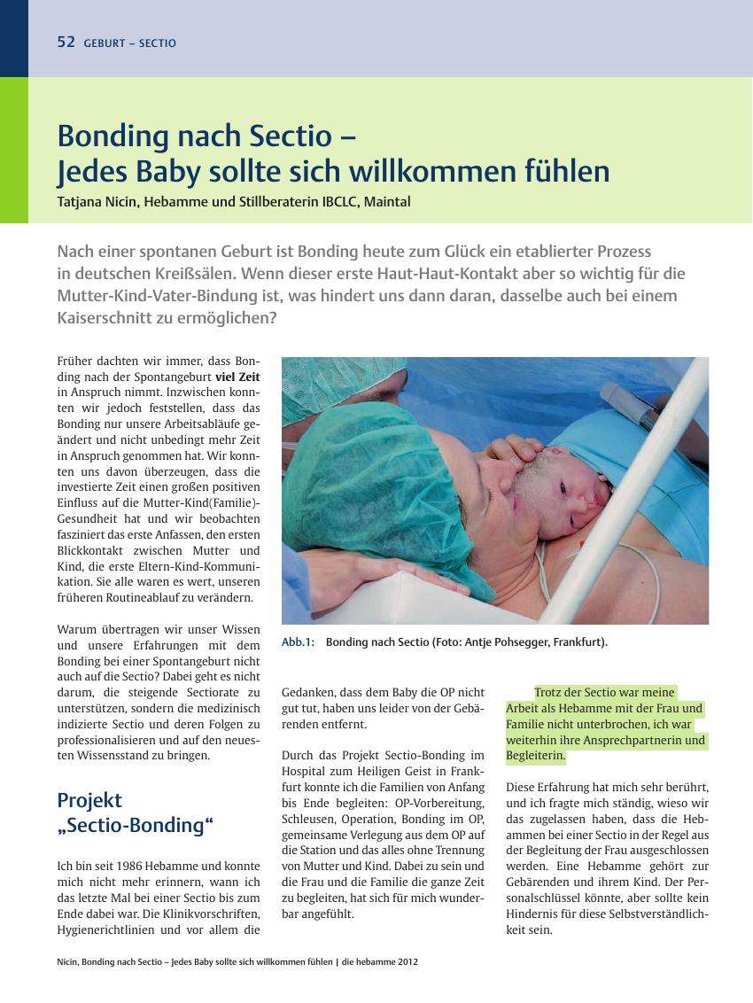 Vorschauseite 1: Bonding nach Sectio ? Jedes Baby sollte sich willkommen fühlen