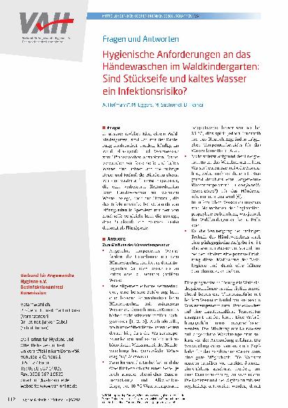 Vorschauseite 1: Hygienische Anforderungen an das Händewaschen im Waldkindergarten: Sind Stückseife und kaltes Wasser ein Infektionsrisiko?