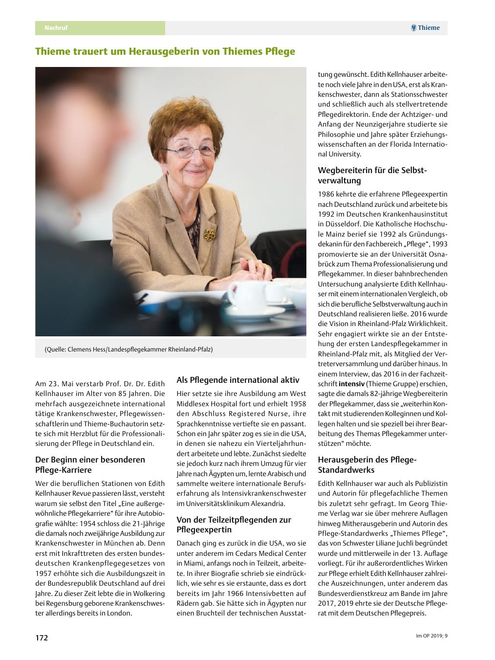 Vorschauseite 1: Thieme trauert um Herausgeberin von Thiemes Pflege