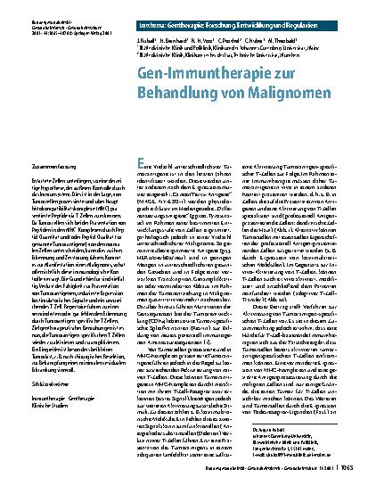 Vorschauseite 1: Gen-Immuntherapie zur Gen-Immuntherapie zur Behandlung von Malignomen Behandlung von Malignomen