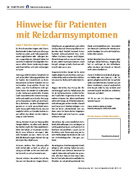 Vorschauseite 1: Hinweise für Patienten mit Reizdarmsymptomen