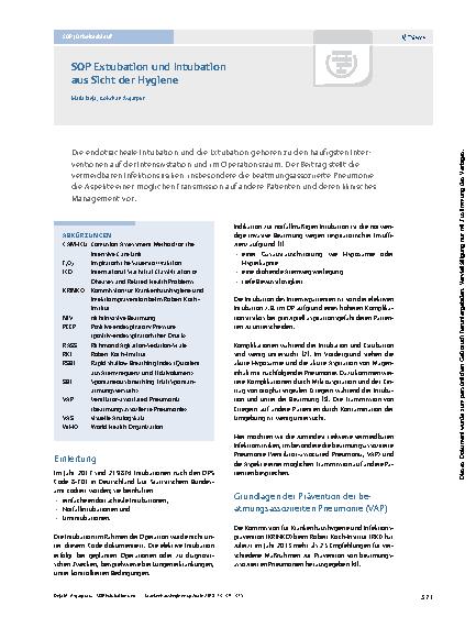 Vorschauseite 1: SOP Extubation und Intubation aus Sicht der Hygiene