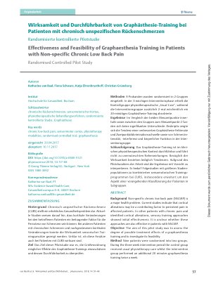 Vorschauseite 1: Wirksamkeit und Durchführbarkeit von Graphästhesie-Training bei Patienten mit chronisch unspezifischen Rückenschmerzen