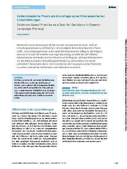Vorschauseite 1: Evidenzbasierte Praxis als Grundlage sprachtherapeutischer Entscheidungen