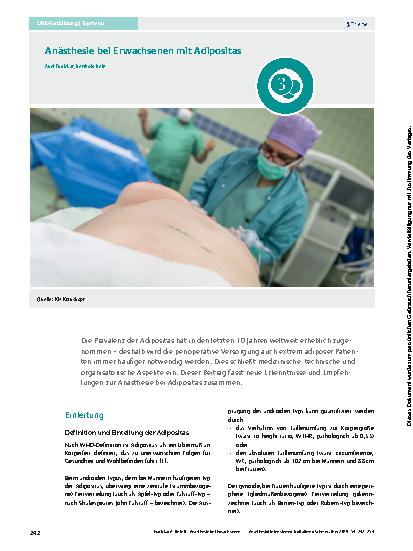 Vorschauseite 1: Anästhesie bei Erwachsenen mit Adipositas