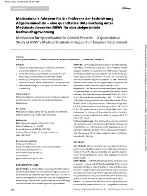 Vorschauseite 1: Motivationale Faktoren für die Präferenz der Fachrichtung Allgemeinmedizin – eine quantitative Untersuchung unter Medizinstudierenden NRWs für eine zielgerichtete Nachwuchsgewinnu…