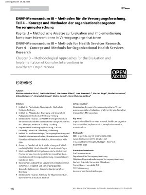 Vorschauseite 1: DNVF-Memorandum III – Methoden für die Versorgungsforschung, Teil 4 – Konzept und Methoden der organisationsbezogenen Versorgungsforschung.