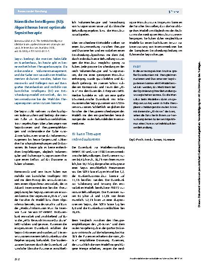 Vorschauseite 1: Künstliche Intelligenz (KI): Algorithmus lernt optimale Sepsistherapie