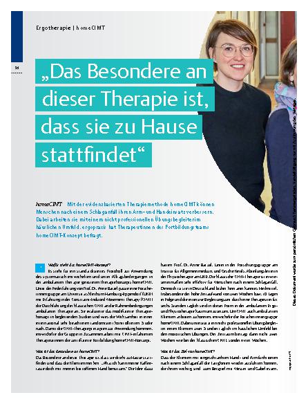 Vorschauseite 1: „Das Besondere an dieser Therapie ist, dass sie zu Hause stattfindet“ – homeCIMT