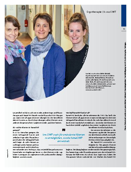 Vorschauseite 2: „Das Besondere an dieser Therapie ist, dass sie zu Hause stattfindet“ – homeCIMT